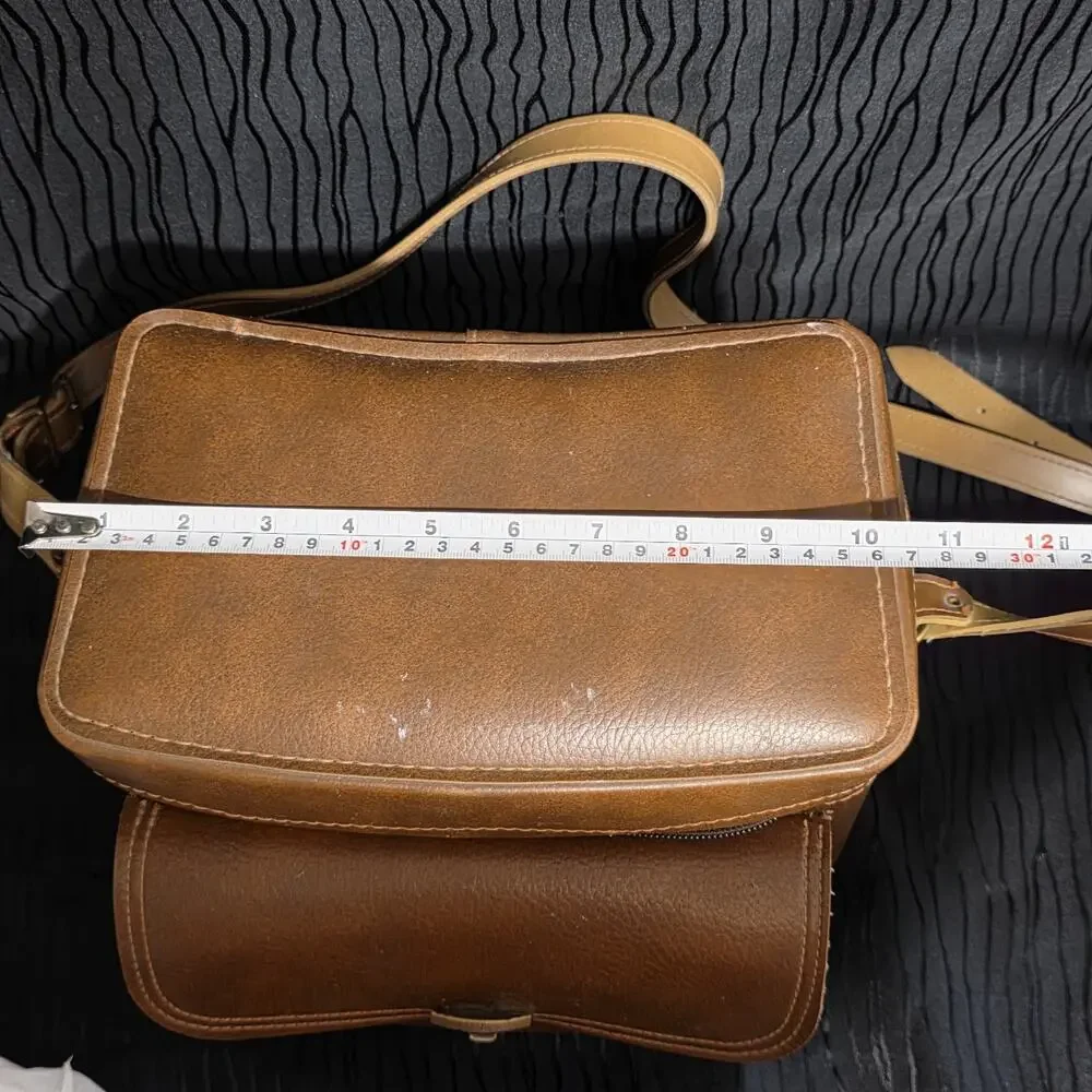 Vintage Brown Faux Leather Camera Bag Shoulder Case Travel Storage Carrying Case